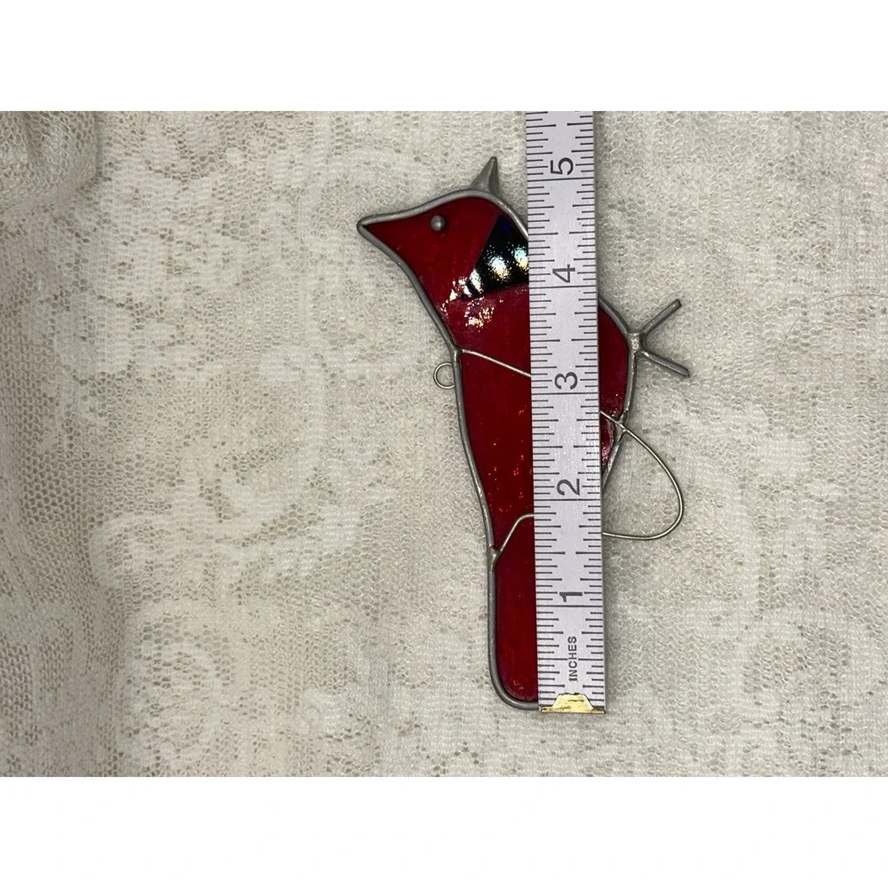 Red Stained‎ Glass Cardinal Suncatcher Bird Ornament Hanging Window Decor 4.75in
